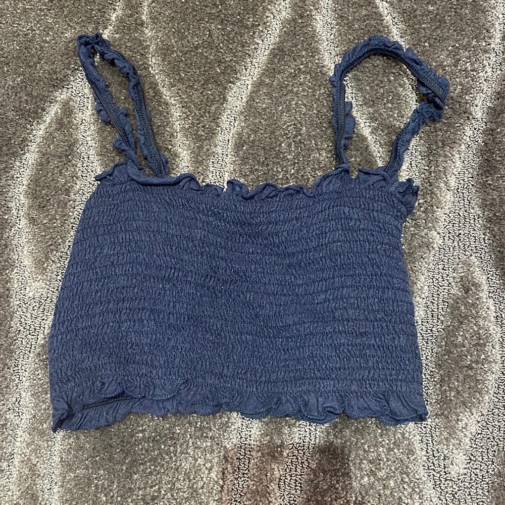 Blue elastic, stretchy crop top. Size small